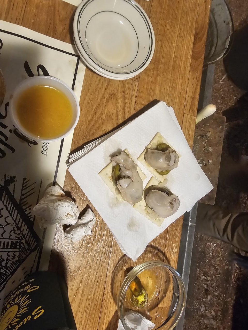 Simple menu for seafood plates and drinks.